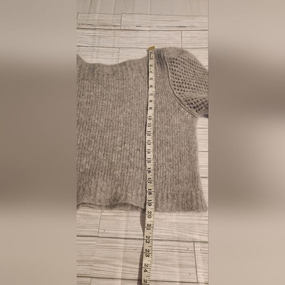 LoveShackFancy Rosie Pullover Gray Sweater Puffer Sleeve Size Medium - Picture 14 of 15